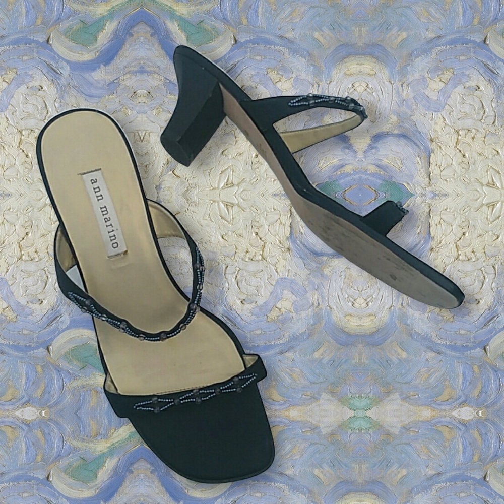 ANN MARINO Black Slip Ons Sandals Heels Shoes